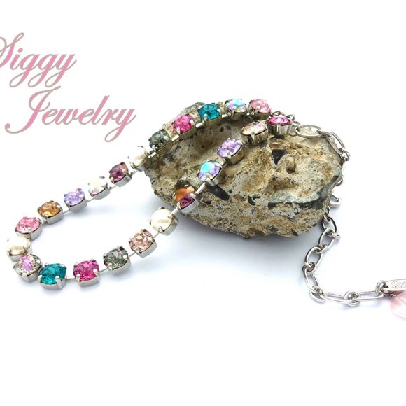 Swarovski Crystal and Pearls Colorful Necklace - Picture 5 of 8